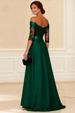 Dark Green Off the Shoulder A Line Long Mother of the Bride Dress With Slit