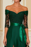 Dark Green Off the Shoulder A Line Long Mother of the Bride Dress With Slit