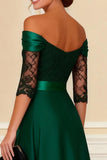 Dark Green Off the Shoulder A Line Long Mother of the Bride Dress With Slit