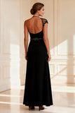 Black Beaded Lace A Line Long Mother of the Bride Dress With Slit
