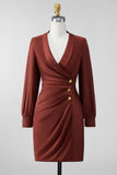 Chocolate Shawl Lapel Ruched Bodycon Mini Mother of the Bride Dress