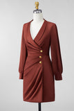 Chocolate Shawl Lapel Ruched Bodycon Mini Mother of the Bride Dress