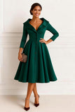 A Line Dark Green V-Neck Midi Mother of the Bride Dress