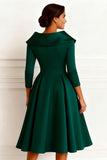 A Line Dark Green V-Neck Midi Mother of the Bride Dress