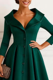A Line Dark Green V-Neck Midi Mother of the Bride Dress