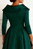 A Line Dark Green V-Neck Midi Mother of the Bride Dress