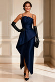 Navy Spaghetti Straps Mother of the Bride Dress With Slit (without Gloves)