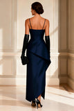 Navy Spaghetti Straps Mother of the Bride Dress With Slit (without Gloves)