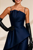Navy Spaghetti Straps Mother of the Bride Dress With Slit (without Gloves)