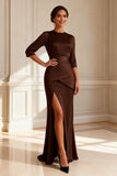 Mermaid Chocolate Pleated Long Mother of the Bride Dress With Slit