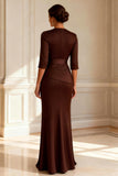 Mermaid Chocolate Pleated Long Mother of the Bride Dress With Slit