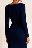 Navy Bateau Neck Mermaid Long Mother of the Bride Dress With Slit