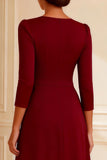 Burgundy A Line V-Neck Long Sleeves Mother of the Bride Dress With Slit