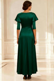 Dark Green V-Neck A Line Ruched Long Mother of the Bride Dress