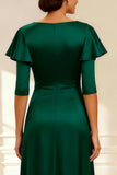Dark Green V-Neck A Line Ruched Long Mother of the Bride Dress