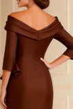 Chocolate Off the Shoulder Sheath Long Sleeves Mother of the Bride Dress With Slit
