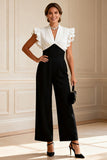 Black and White V-Neck Long Mother of the Bride Jumpsuits
