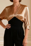 Black and Champagne V-Neck Long Mother of the Bride Jumpsuits
