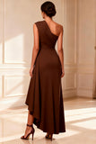 One Shoulder Chocolate A Line High-Low Mother of the Bride Dress With Slit