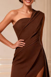 One Shoulder Chocolate A Line High-Low Mother of the Bride Dress With Slit