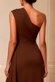 One Shoulder Chocolate A Line High-Low Mother of the Bride Dress With Slit