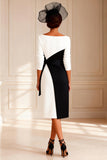 Black and White Bateau Neck Sheath Midi Mother of the Bride Dress With Belt