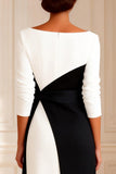 Black and White Bateau Neck Sheath Midi Mother of the Bride Dress With Belt