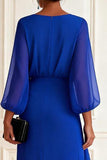 Royal Blue V-Neck Sheath Long Mother of the Bride Dress With Slit