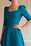 A Line Peacock Blue Midi Mother of the Bride Dress With Slit