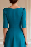 A Line Peacock Blue Midi Mother of the Bride Dress With Slit