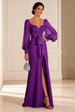 Purple Sheath Long Sleeve Mother of the Bride Dress With Slit