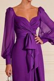 Purple Sheath Long Sleeve Mother of the Bride Dress With Slit