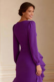 Purple Sheath Long Sleeve Mother of the Bride Dress With Slit