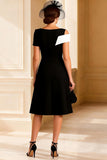 Black and White A Line V-Neck Midi Mother of the Bride Dress