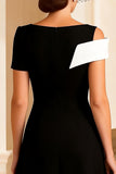 Black and White A Line V-Neck Midi Mother of the Bride Dress