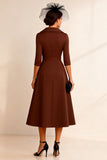 A Line Chocolate Half Sleeve Notched Lapel Midi Mother of the Bride Dress