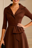 A Line Chocolate Half Sleeve Notched Lapel Midi Mother of the Bride Dress