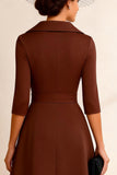 A Line Chocolate Half Sleeve Notched Lapel Midi Mother of the Bride Dress