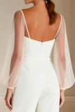 White V-Neck Long Sleeve Mother of the Bride Jumpsuits With Belt