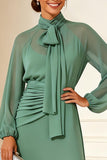 Sage Green A Line High Neck Mother of the Bride Dress With Long Sleeves