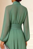 Sage Green A Line High Neck Mother of the Bride Dress With Long Sleeves