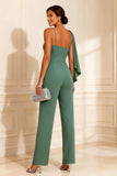 Sage Green Spaghetti Straps Long Mother of the Bride Jumpsuits With Sash