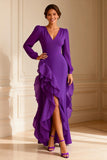 Mermaid Purple V-Neck Mother of the Bride Dress With Ruffles