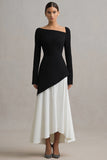 Asymmetrical Neck A Line Black and White Formal Dress