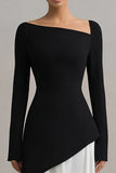 Asymmetrical Neck A Line Black and White Formal Dress