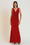 Simple Dark Green V Neck Formal Dress with Bow