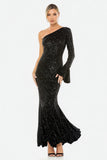 Sparkly Black One Shoulder Mermaid Evening Dress