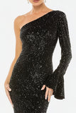 Sparkly Black One Shoulder Mermaid Evening Dress