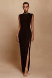 Black High Neck Beaded Formal Dress with Slit