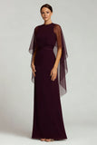 Burgundy Round Neck Long Formal Dress with Shawl